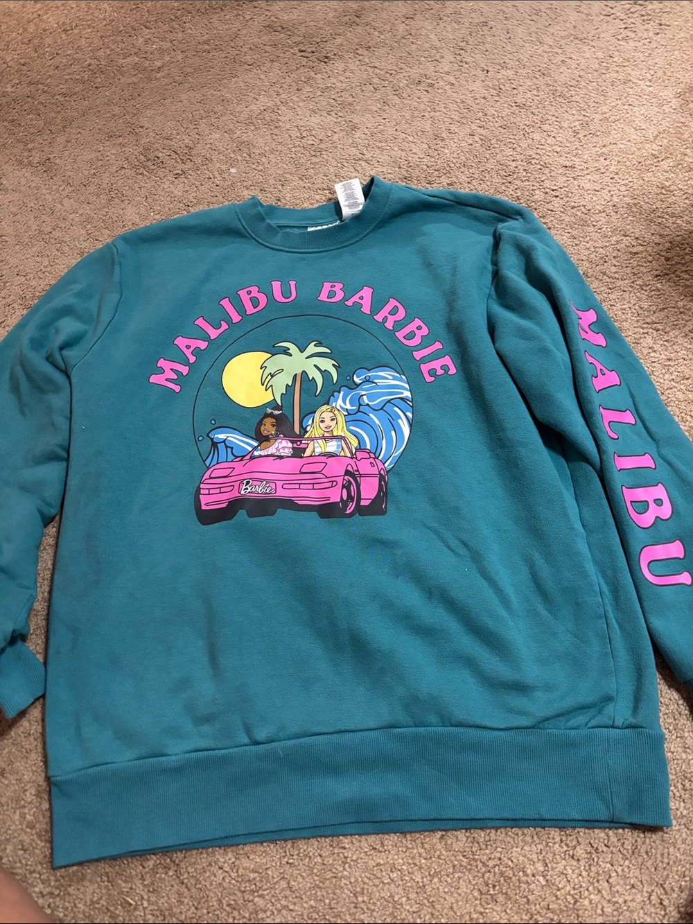 Barbie Teal "Malibu Barbie" Sweatshirt with Pink Graphic